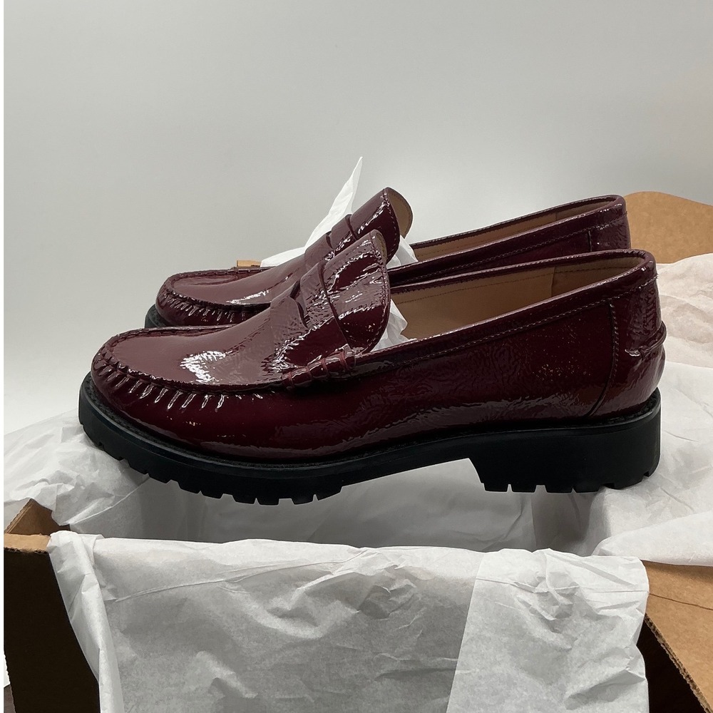 Cole Haan Womens Burgundy Patent Leather Lug Sole Penny Loafers W19842 Size 8.5B - Picture 6 of 9